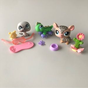 Littlest Pet Shop #637 Seal, #638 Armadillo and #651 Iguana